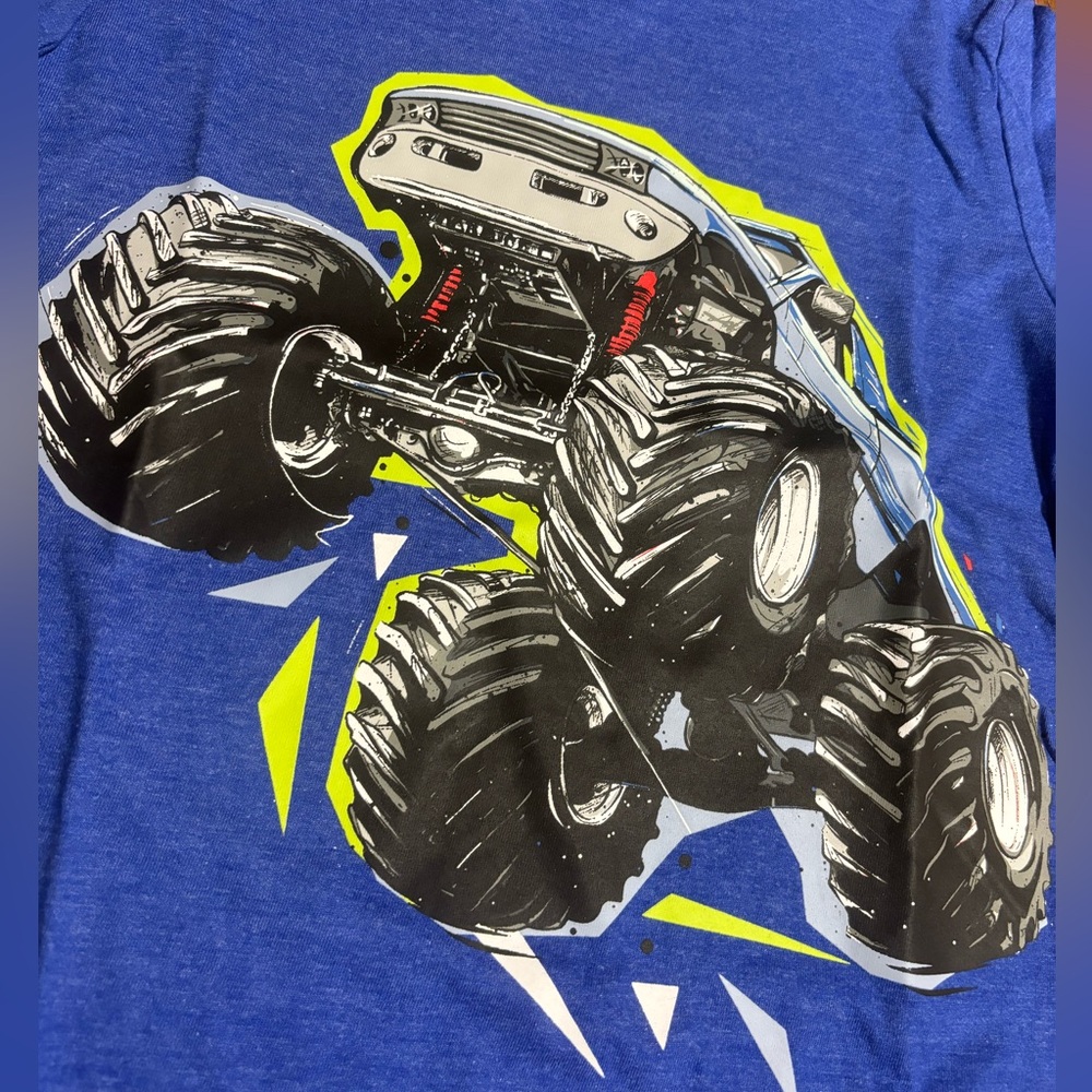 Cat & Jack Boys’ Monster Truck Short Sleeve Graphic Shirt - Royal Blue S - Picture 2 of 3